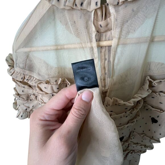 NBD Cherry Pie Mini Dress Sz M Nude Black Polka Dot Sequin Heart Ruffle Revolve - Picture 11 of 13